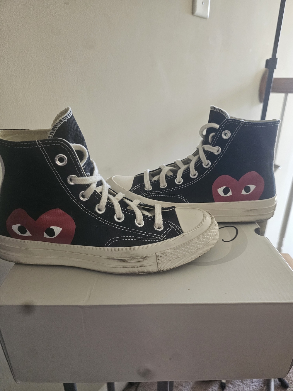 Converse Black High-Top Sneakers with Red Heart Graphic
